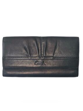 Coach Black Leather Fold-Over Continental Wallet